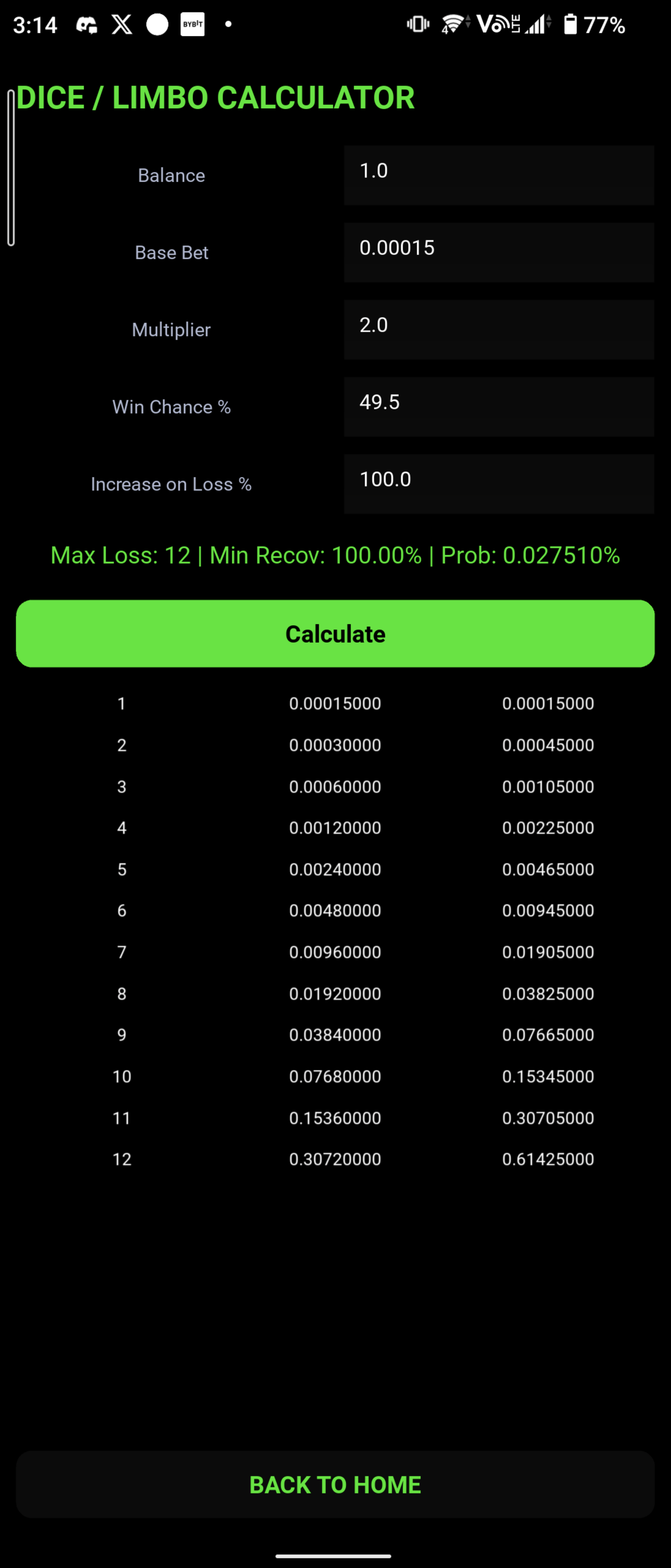 Dice/Limbo Calculator